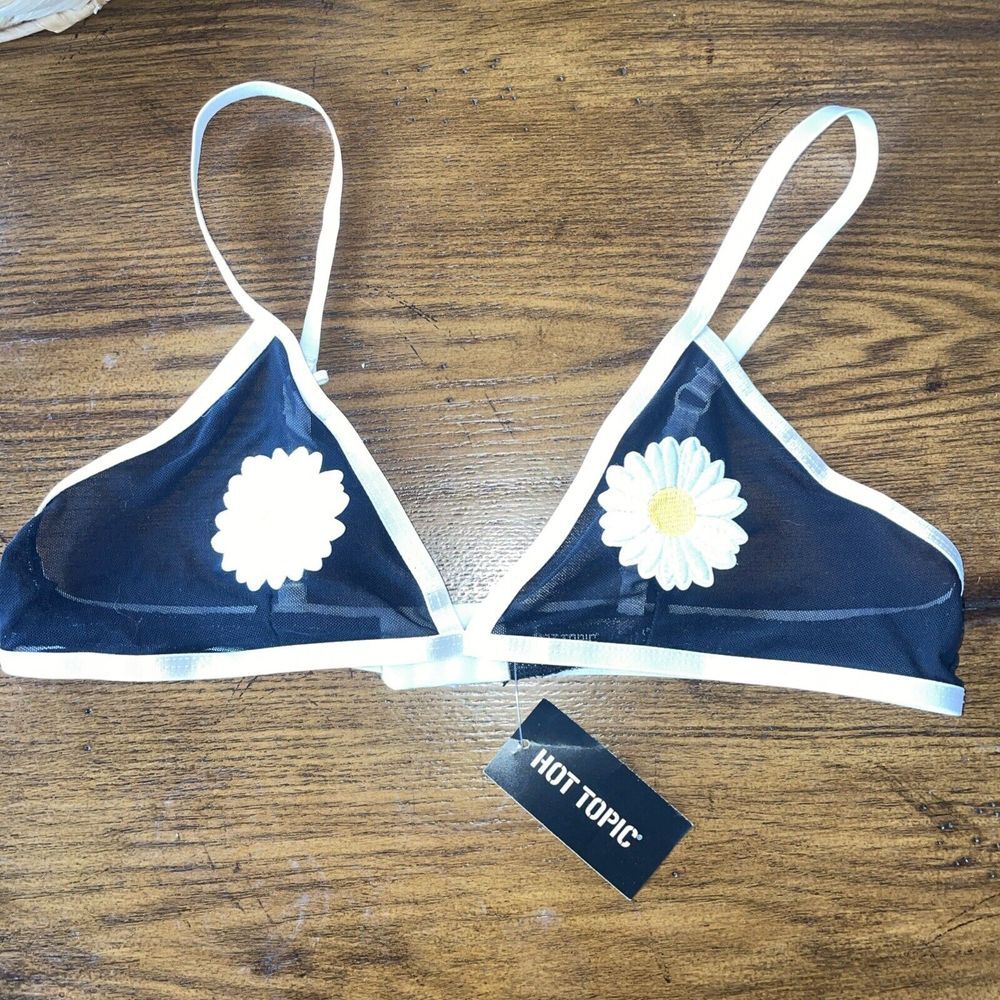 Hot Topic Mesh Daisy Appliqué Bralette Black Festival‎ Size Large